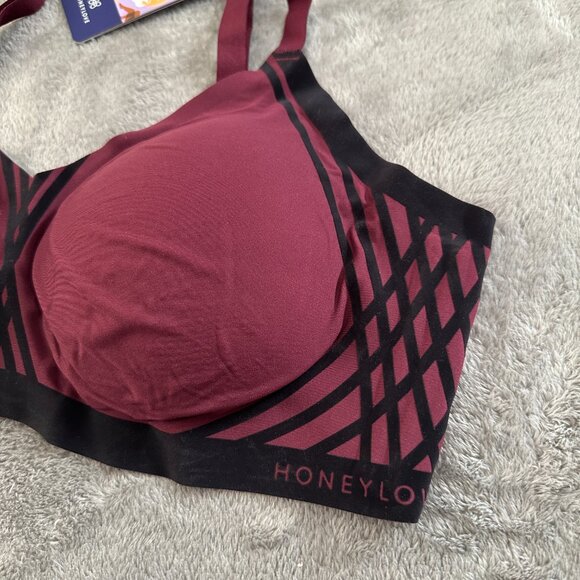 NWT Honeylove V-Neck Bra Women's 1X 40 C/D Burgundy Black - Picture 2 of 4